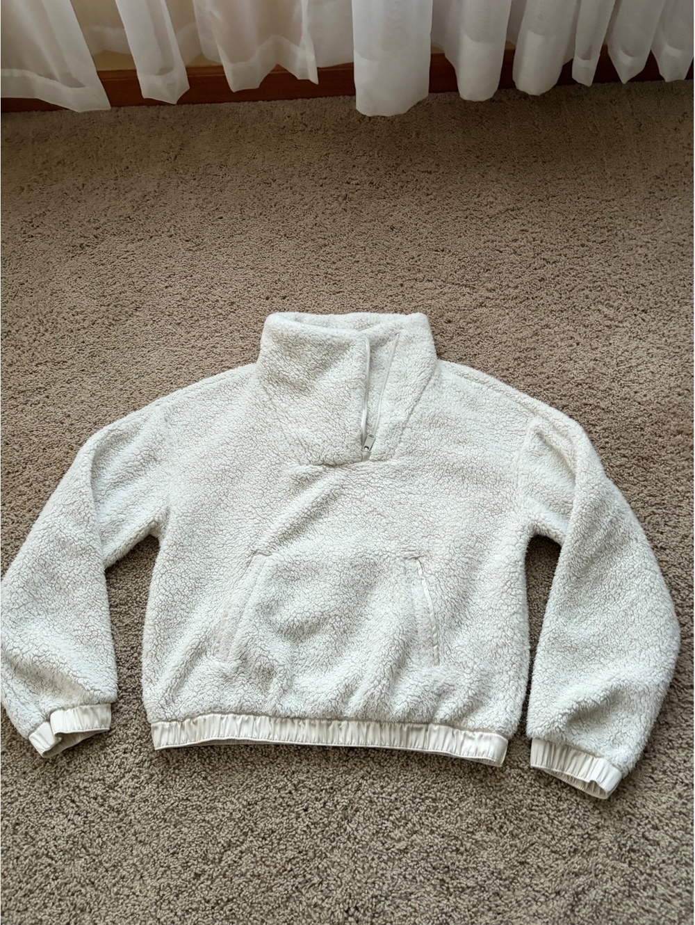 Athleta cream-colored sherpa fleece half-zip pullover oversized funnel neck XXS